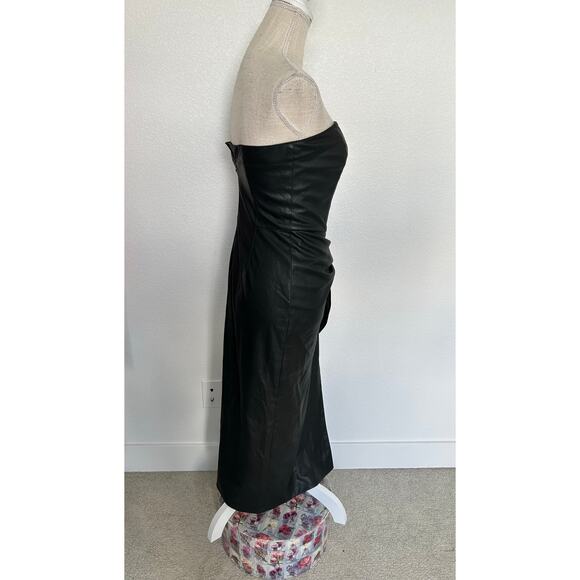 Shoshanna Faux Leather Marlow Midi Strapless Dress - 4 - Picture 5 of 9